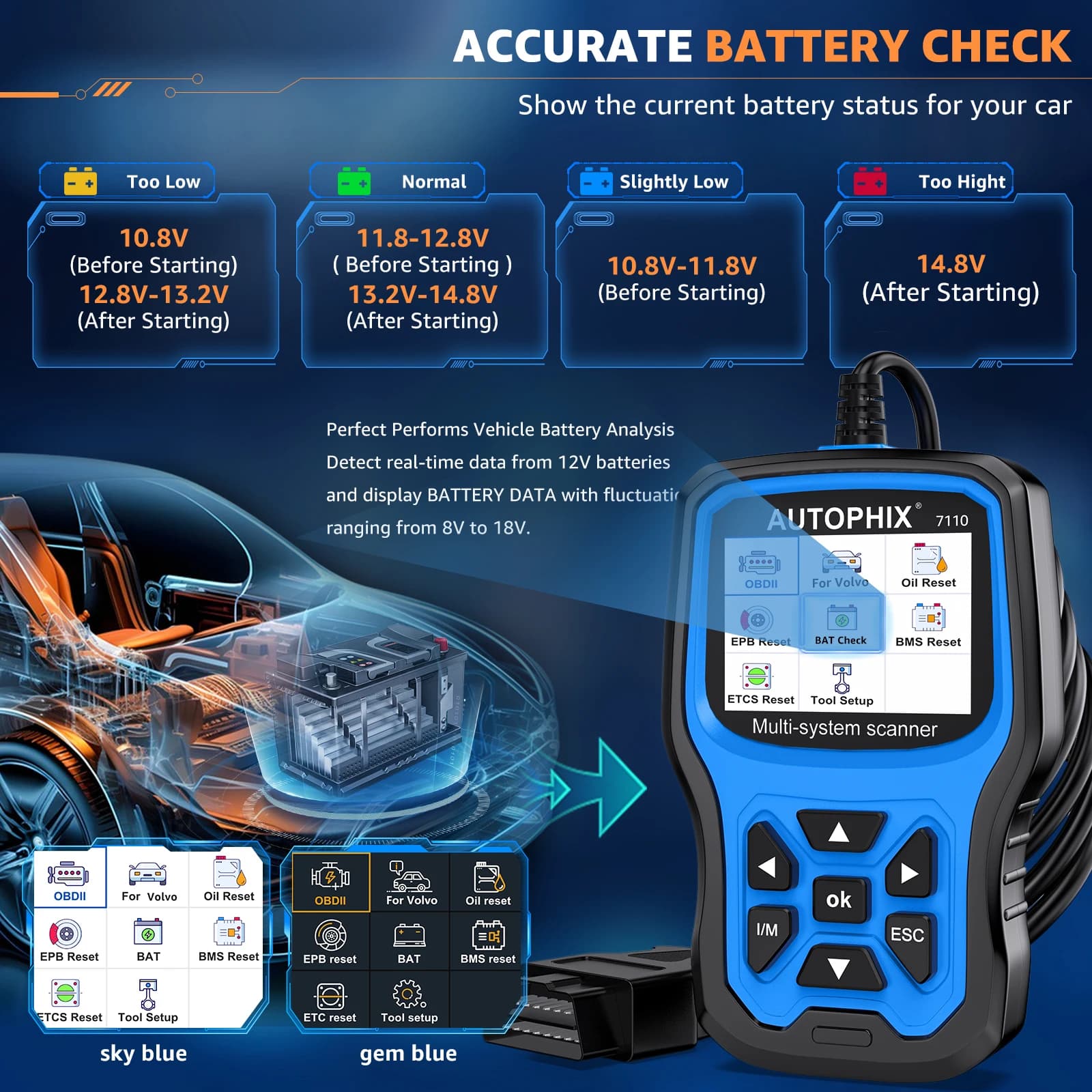7110 Volvo Diagnostic Scanner | EPB ABS SRS Oil Reset Tool | Full System Code Reader - Thumbnail 2
