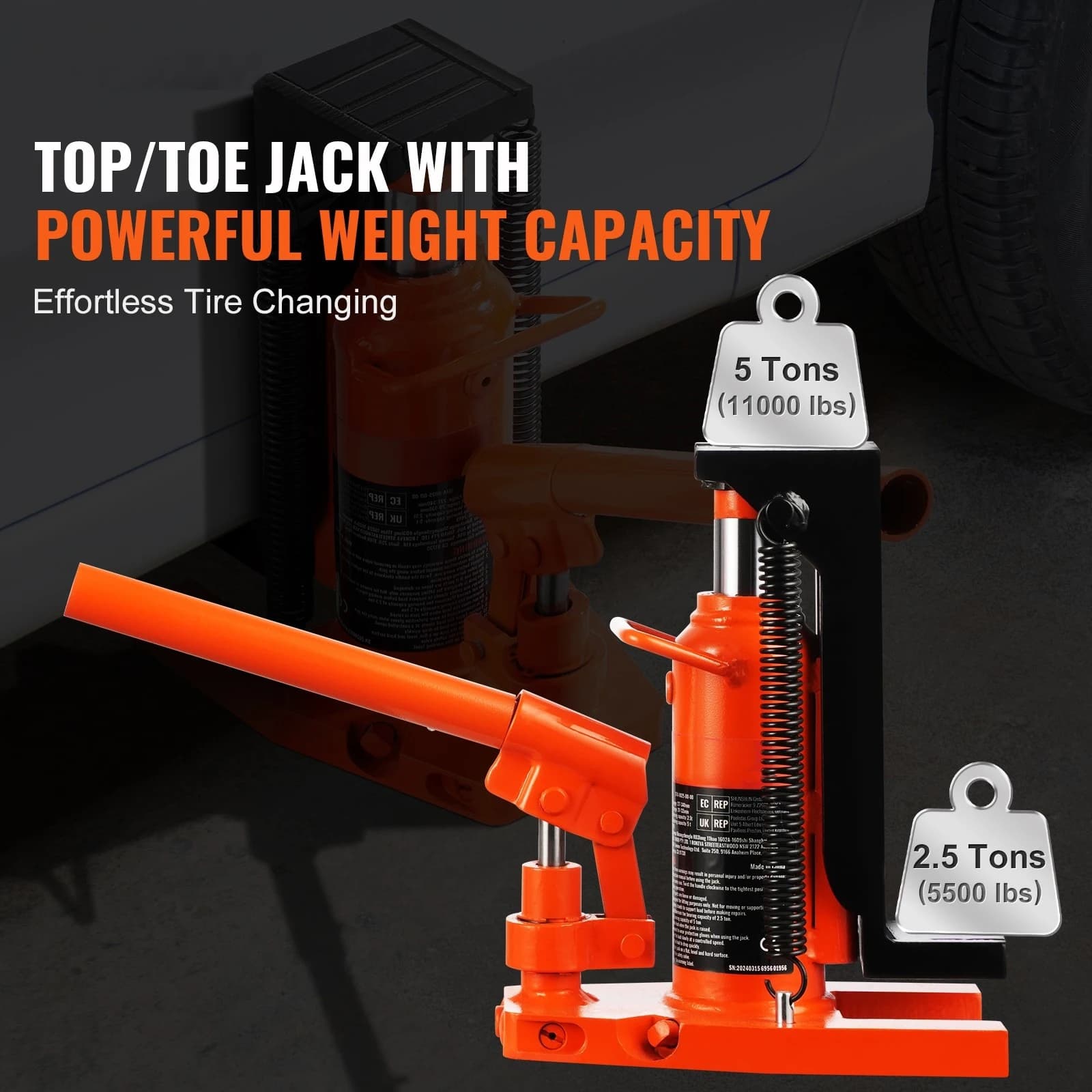 2.5-Ton Hydraulic Toe Jack | Low-Profile Machinery Lift | 0.8-5.3 Entry Height - Thumbnail 2