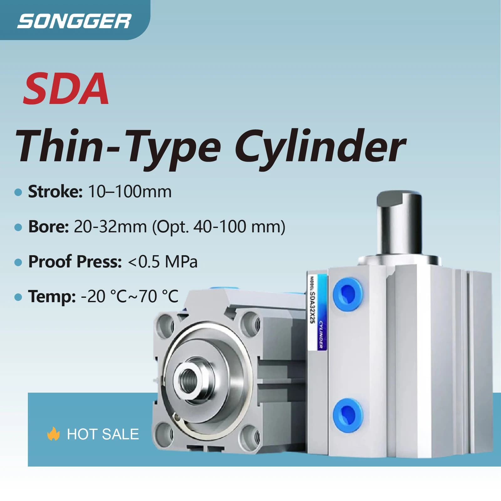 Series Compact Pneumatic Cylinder | Double-Acting Aluminum Body | 12‑100mm Bore - Thumbnail 2