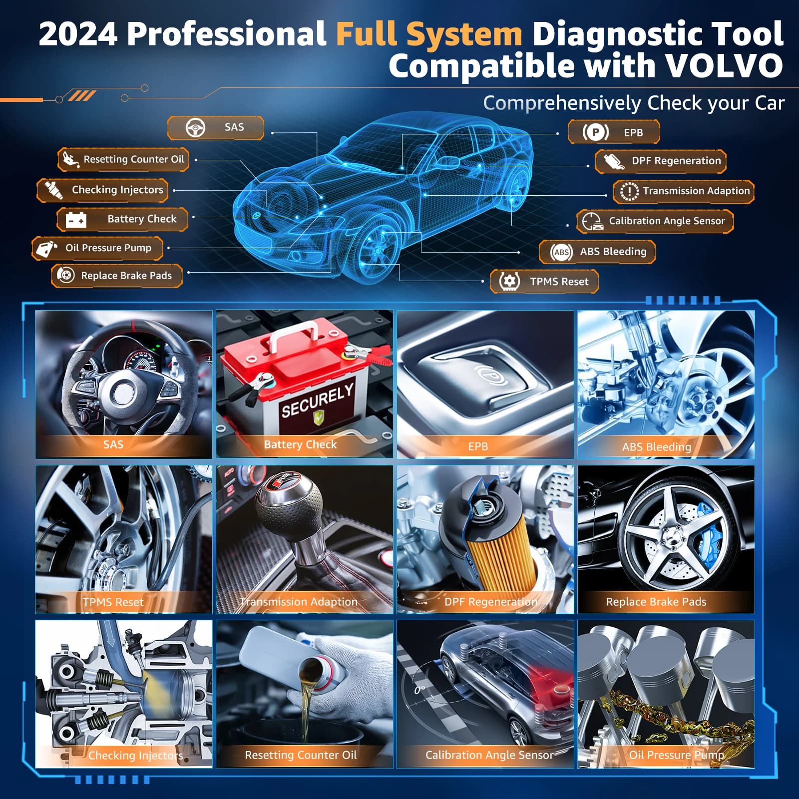 7110 Volvo Diagnostic Scanner | EPB ABS SRS Oil Reset Tool | Full System Code Reader - Thumbnail 5