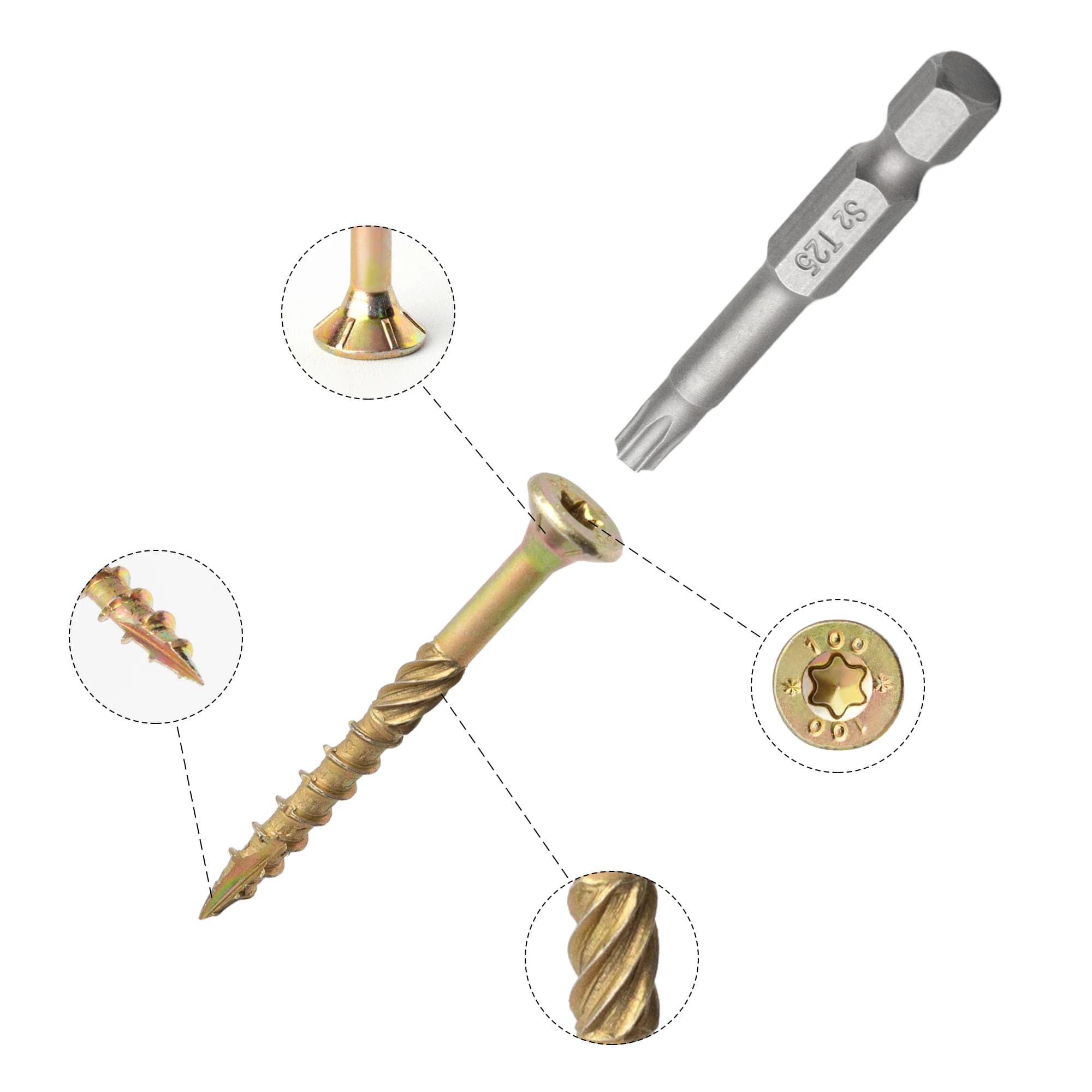 Knurled Wood Deck Screws | 20pcs Rust-Resistant | Self-Tapping Drywall Fasteners - Thumbnail 2