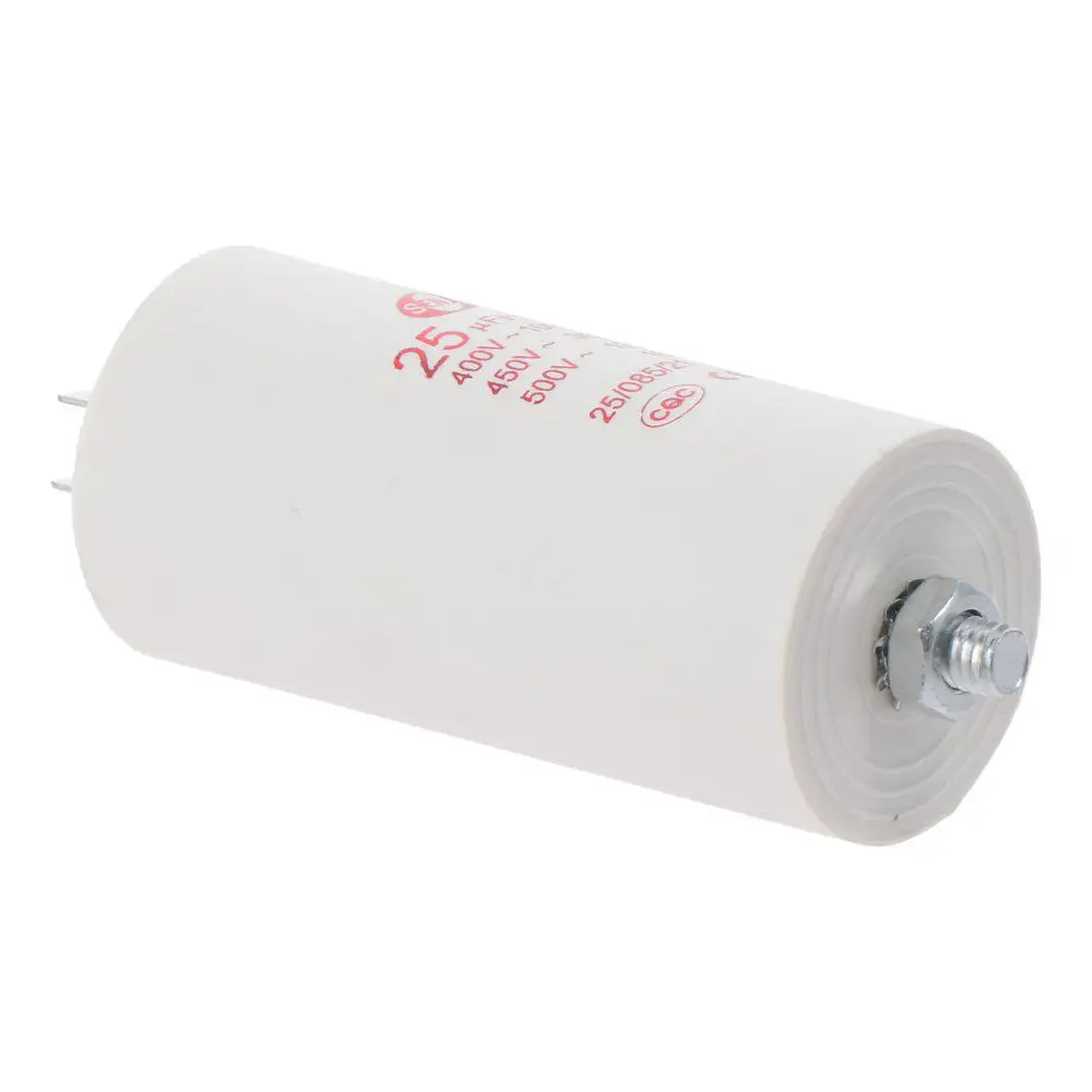 CBB60 Run Capacitor 25uF 450V AC Double Insert 50/60Hz Cylinder 73x44mm White for Air Compressor Water Pump Motor - Thumbnail 3