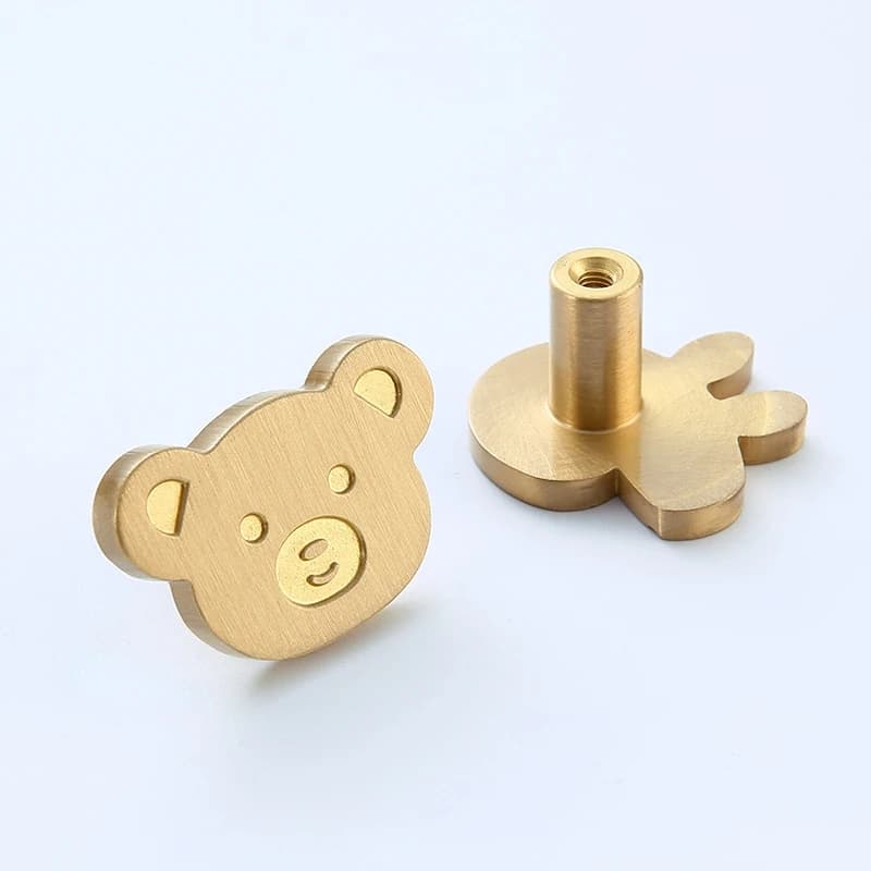 Bear Head Cabinet Knob | Cute Brass Handle for Children's Room | Single Hole Cat Claw Design - Thumbnail 5