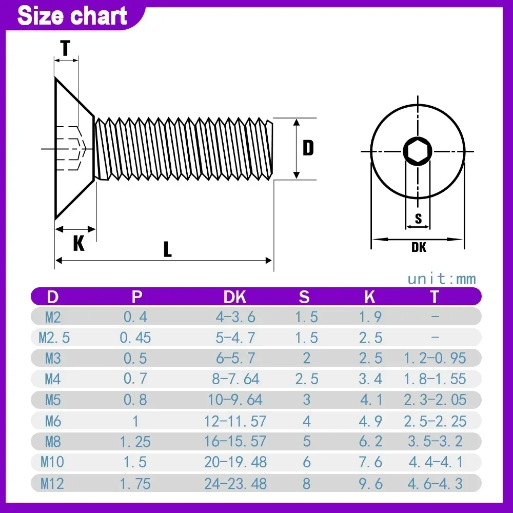 304 Stainless Steel Hex Socket Screws | DIN7991 Standard | M2-M10 Machine Bolts for Metal & DIY - Thumbnail 3