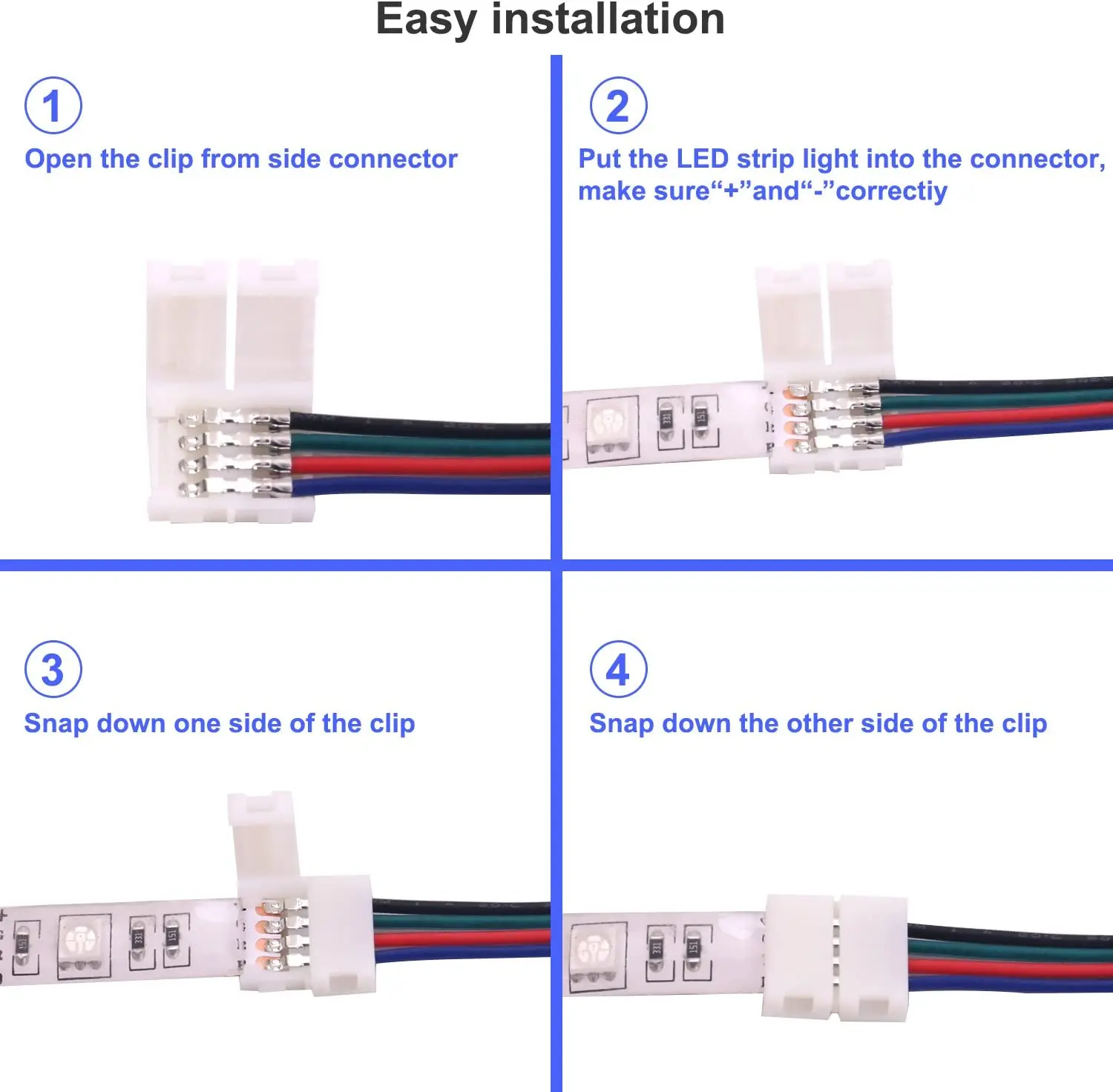 RGB LED Strip Connector | 4-Pin Solderless Clip | 10mm 5050 Strip Adapter - Thumbnail 3