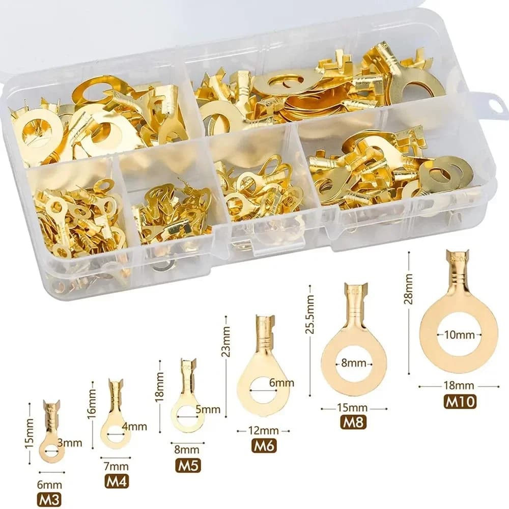 Copper Cable Lug Kit | M3-M10 Crimp Terminals | Non-Insulated Electrical Connectors - Thumbnail 3