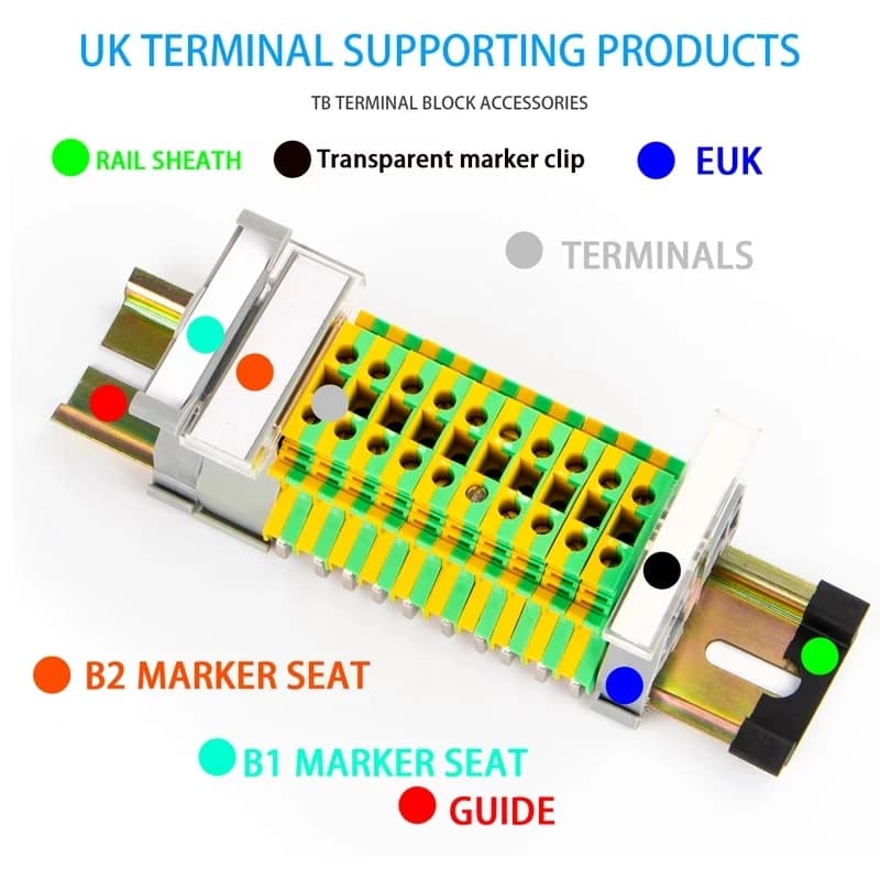 10 pces uslkg série universal din trilho montagem parafuso conector uk duas cores tensão amarelo-verde aterramento terminal - Thumbnail 3
