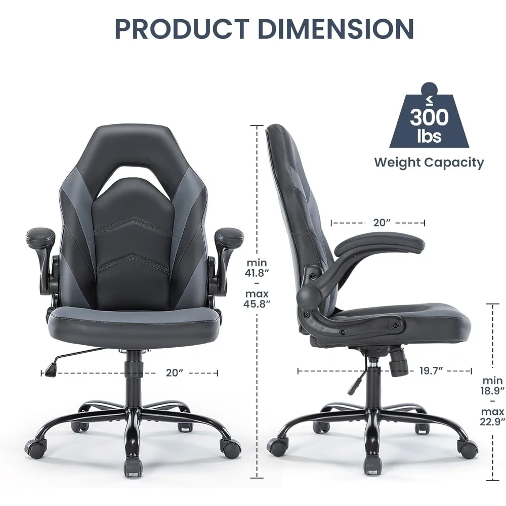 Racing Chair | Adjustable PU Leather Gaming Desk Chair | Flip-Up Armrests - Thumbnail 3