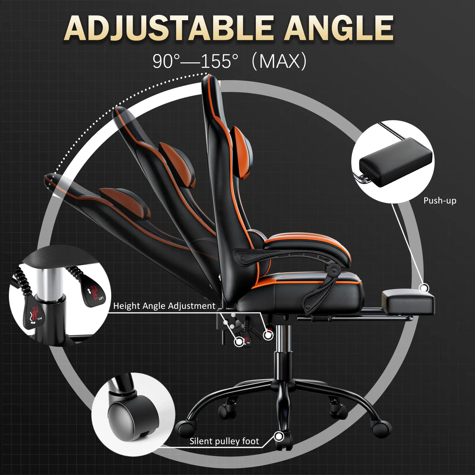 Gamer Chair | PU Leather Video Game Chair for Adults | Office Desk Chair with Footrest - Thumbnail 5