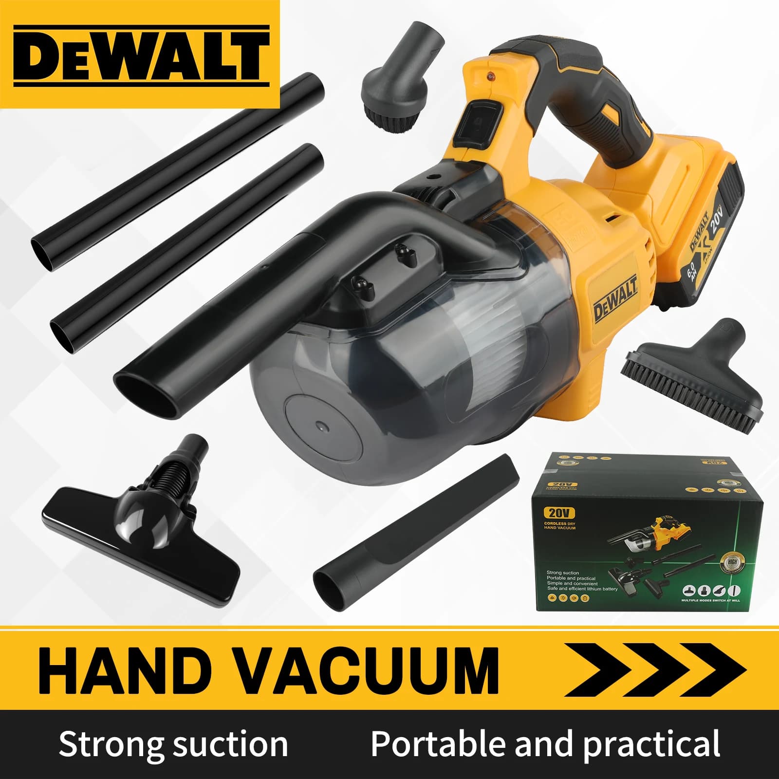 DEWALT 20V Cordless Handheld Vacuum | 0.7L High-Capacity Dust Cup | LED Light for Car & Home Cleaning - Thumbnail 2