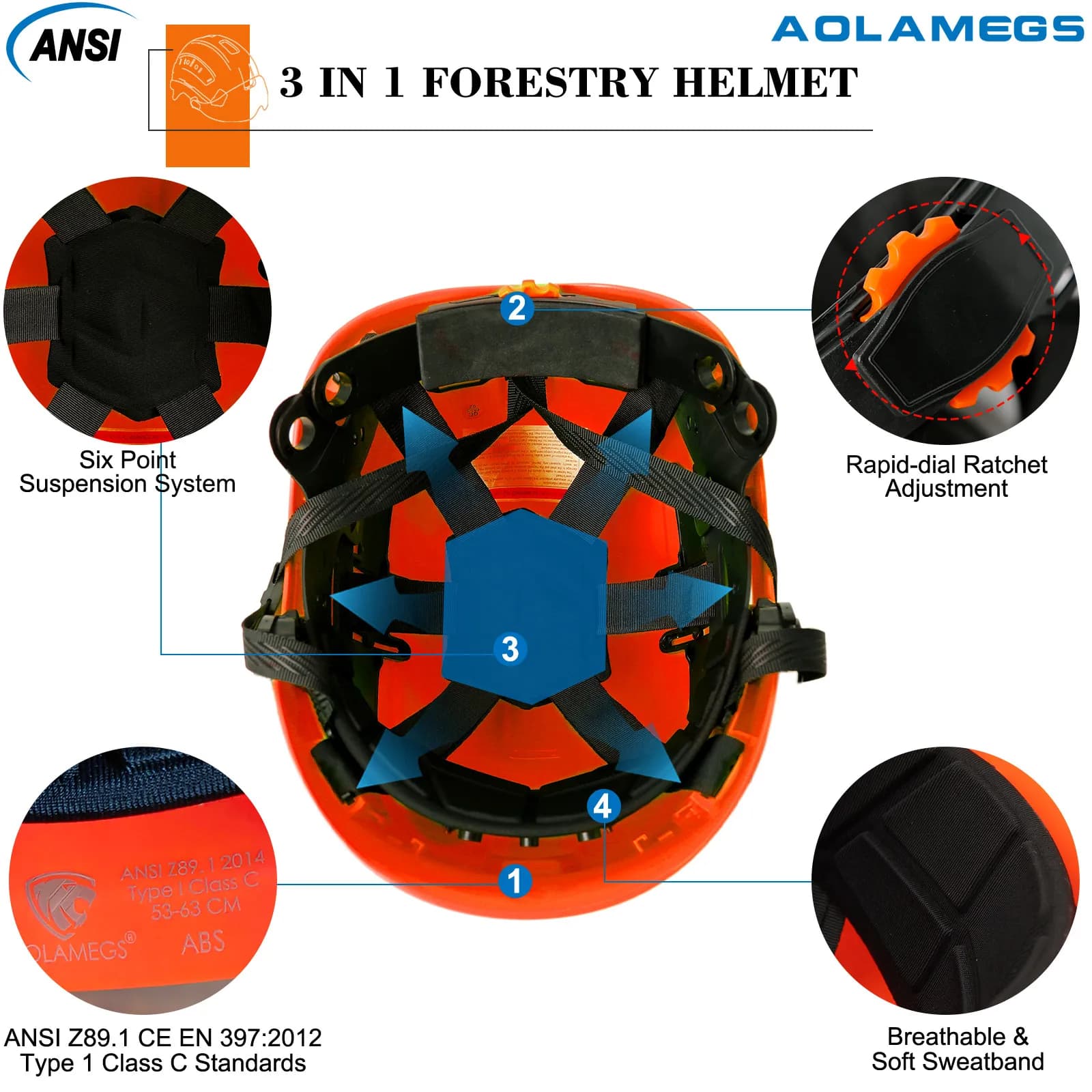 Safety Helmet | Chainsaw Arborist Hard Hat | CE ABS with Visor & Goggles - Thumbnail 4