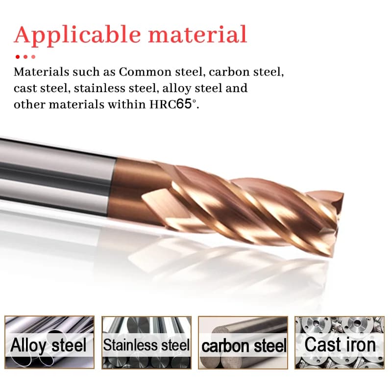 Steel CNC End Mill | 4 Flute HRC60 Metal Milling Cutter | 4mm-20mm Sizes - Thumbnail 4