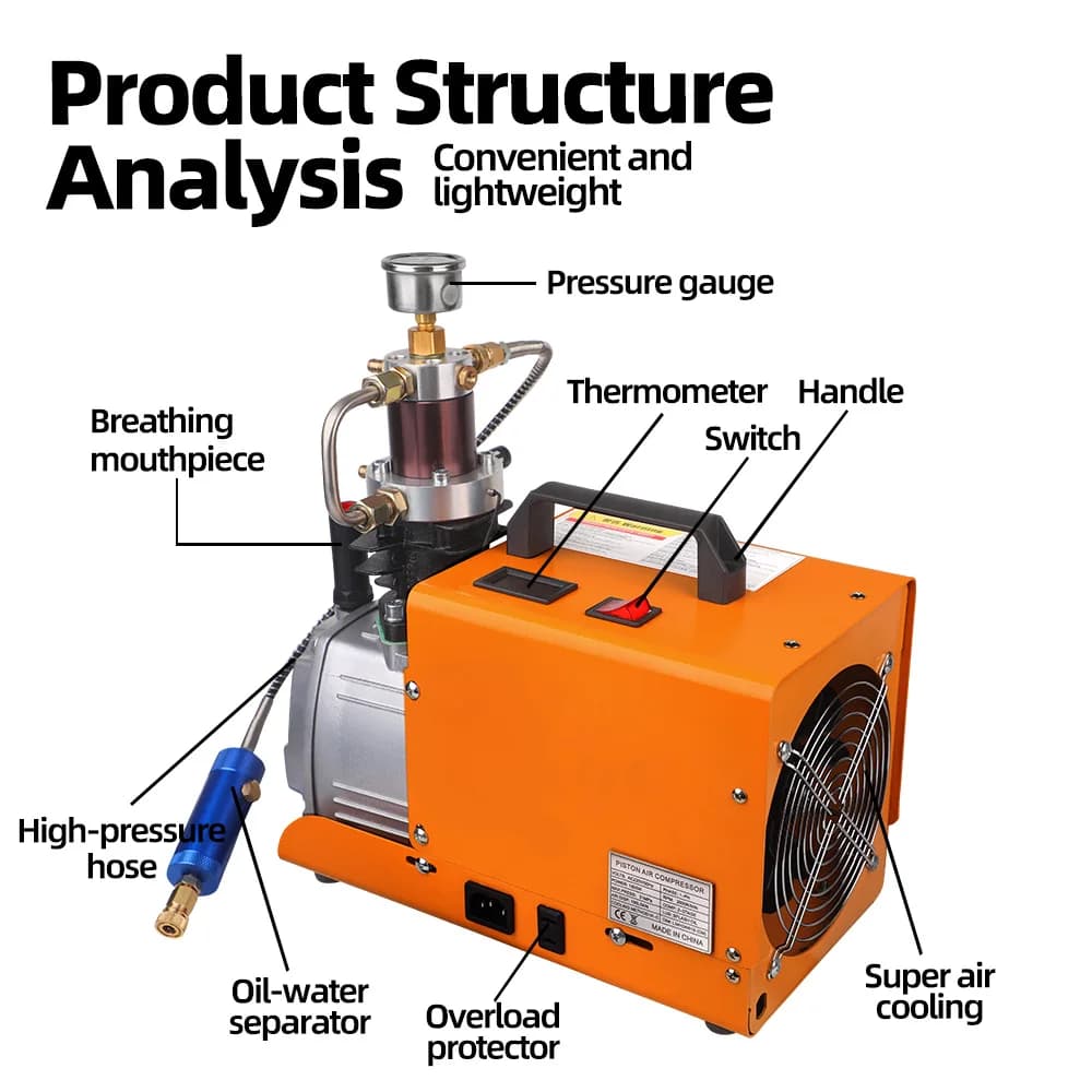300 Bar PCP Air Compressor | 4500 PSI High-Pressure Pump for Air Rifles & Scuba Tanks | 110V/220V Electric - Thumbnail 3