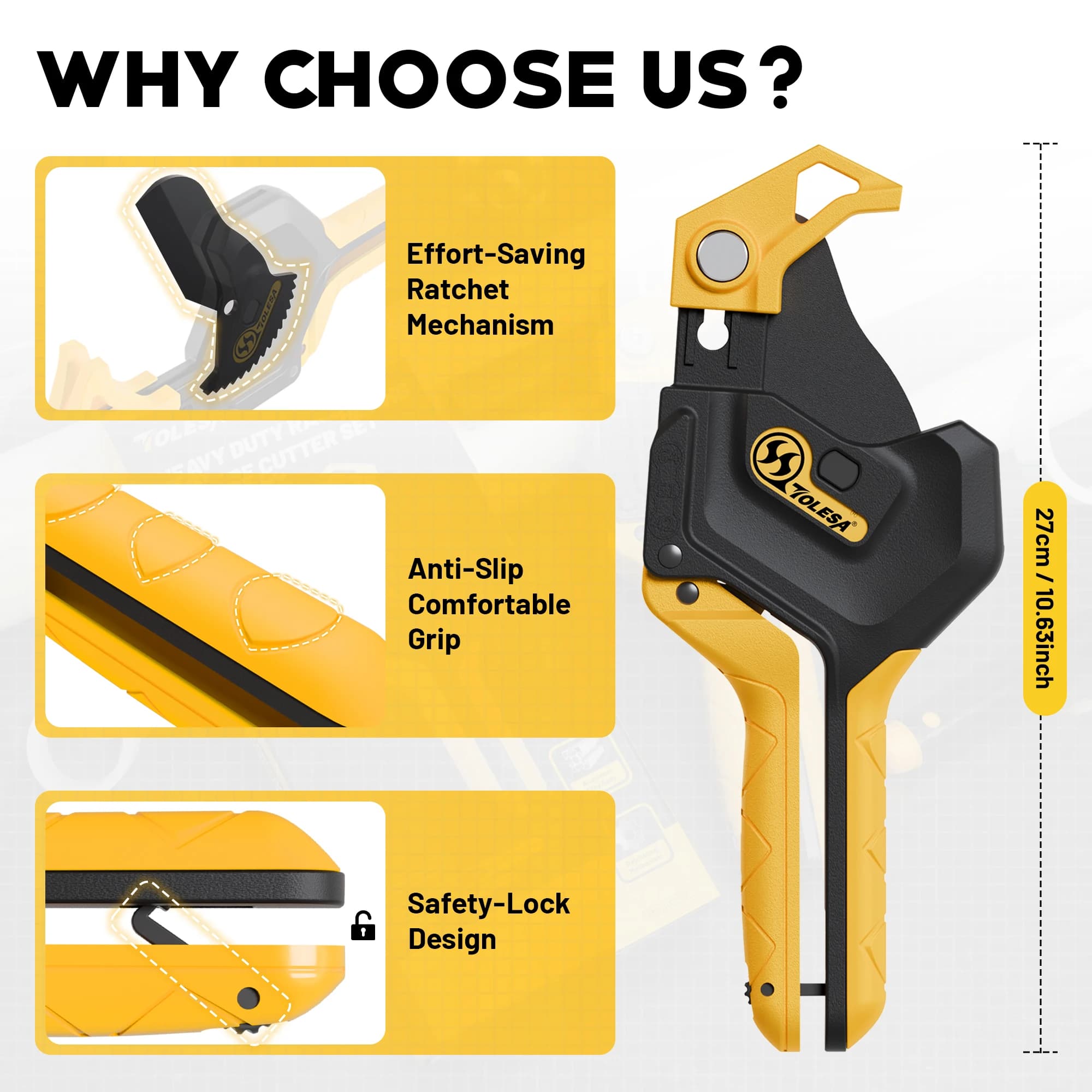 Ratcheting PVC Pipe Cutter | Effortless 2-1/2 Plastic Pipe Shears | Heavy-Duty Tool - Thumbnail 2