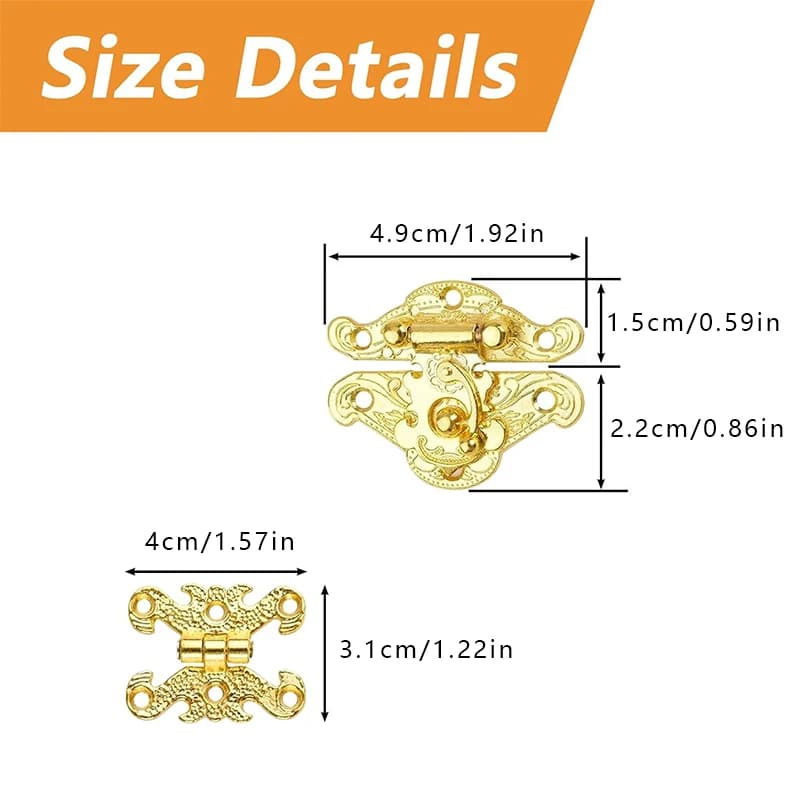 Bronze Box Hardware | Hat-Shaped Lock & Hinge Set | DIY Jewelry Box & Wood Storage - Thumbnail 2