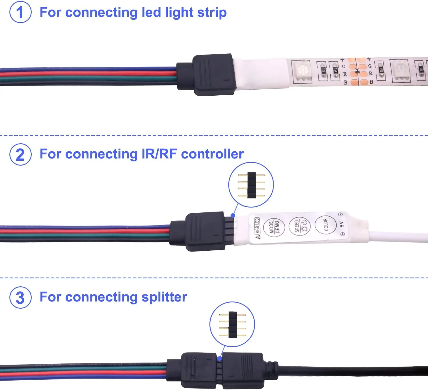 RGB LED Strip Connector | 4-Pin Solderless Clip | 10mm 5050 Strip Adapter - Thumbnail 2