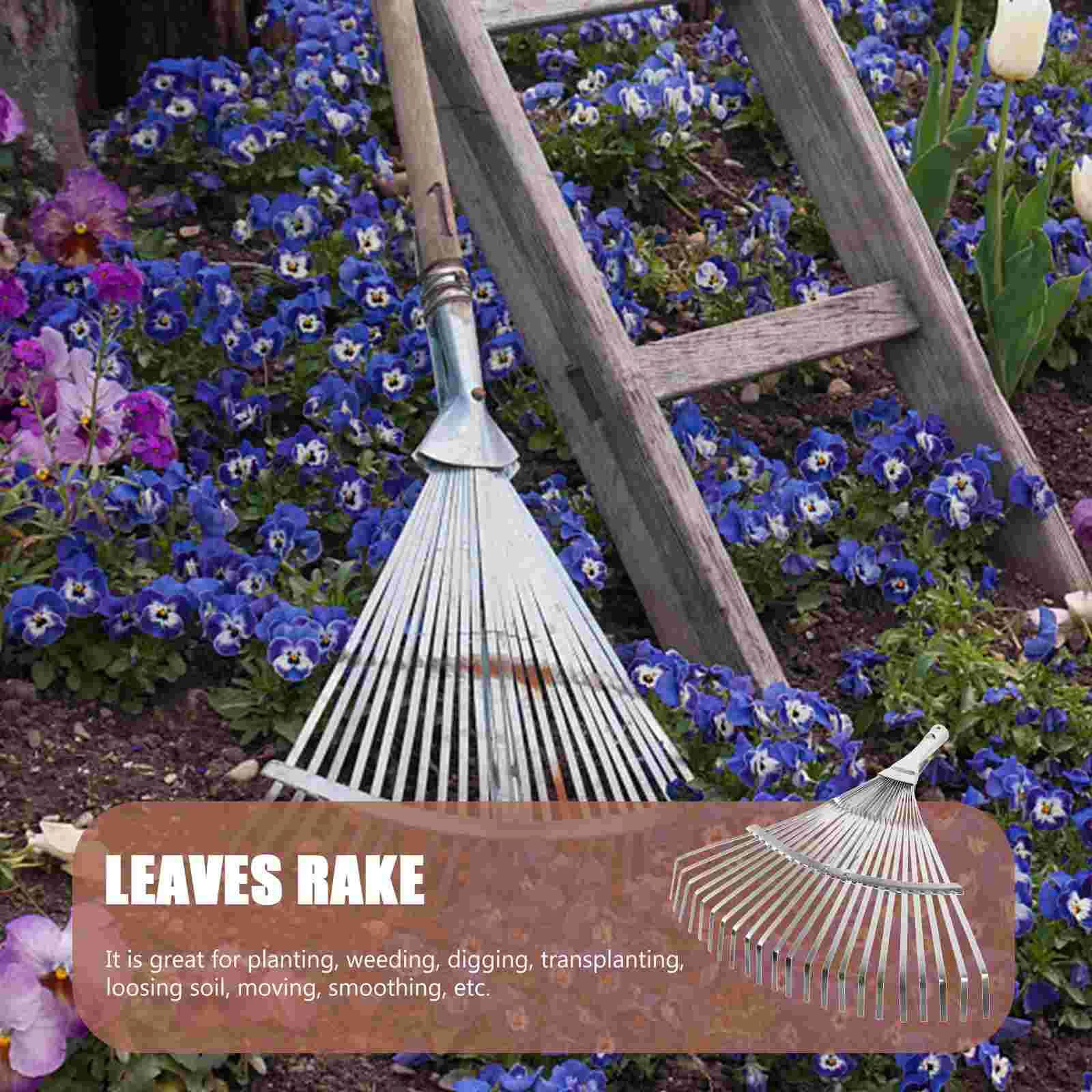 Leaf Rake | Adjustable Stainless Steel Handle | Expandable Garden Raking Tool - Thumbnail 2