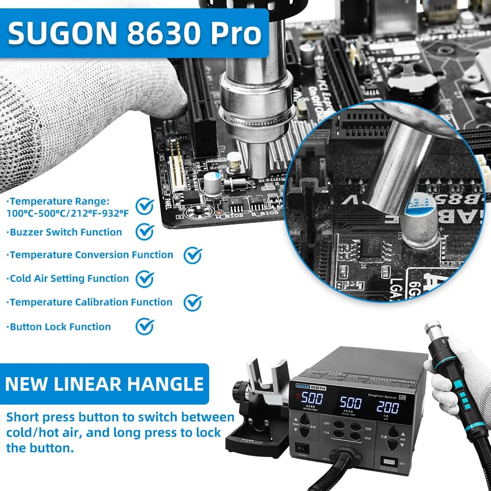 1300W Hot Air Rework Station | Digital Display BGA Desoldering | Curved Nozzle Welding Repair - Thumbnail 4