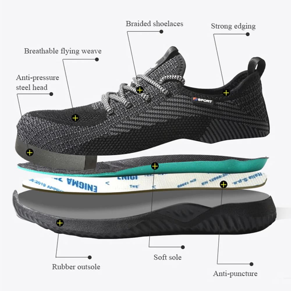 Men's Breathable Work Boots | Steel Toe Puncture-Proof Safety Shoes | Light Comfortable Sneakers - Thumbnail 2