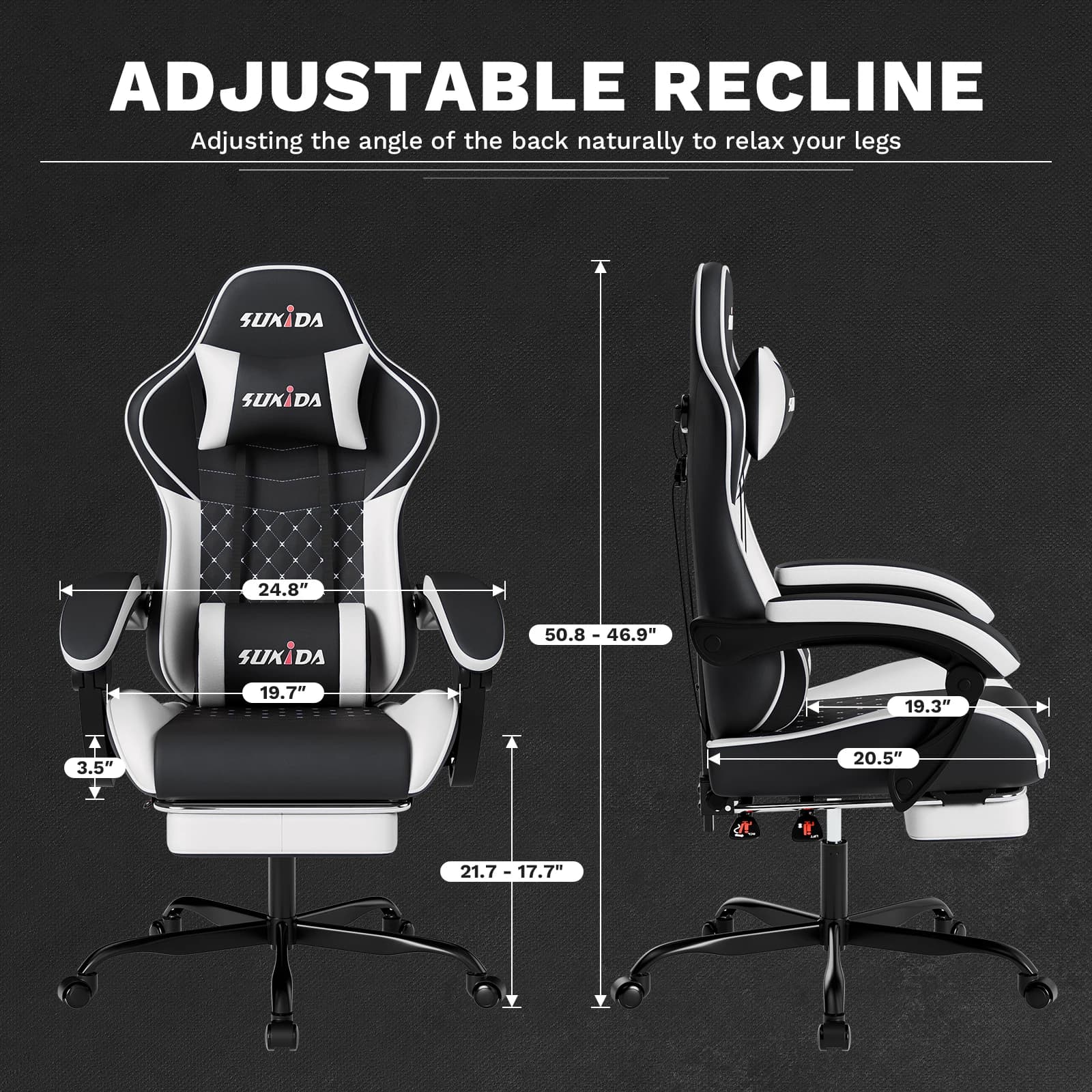Gamer Chair for Adults | Massage Lumbar Support & Headrest | Height Adjustable Computer Chair - Thumbnail 2