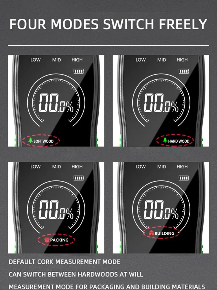 Moisture Meter with LED Light for Wood, Concrete, Walls & Firewood - MT19 Model - Thumbnail 4