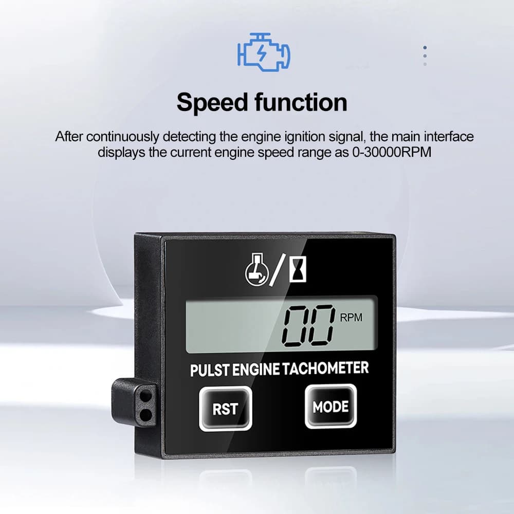 Inductive Tachometer | Digital Hour Meter for Small Gas Engines | Clip-On, Waterproof - Thumbnail 2