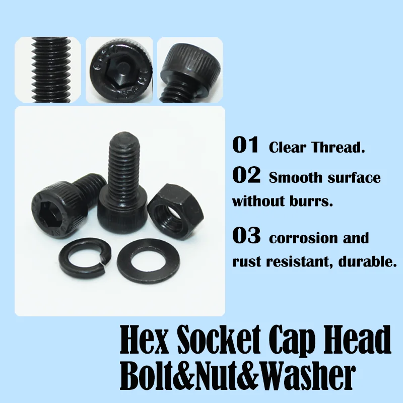 12.9 Hex Socket Screw Kit | DIN912 Black Carbon Steel Allen Bolts | M2-M6 Machine Screws with Nuts - Thumbnail 6