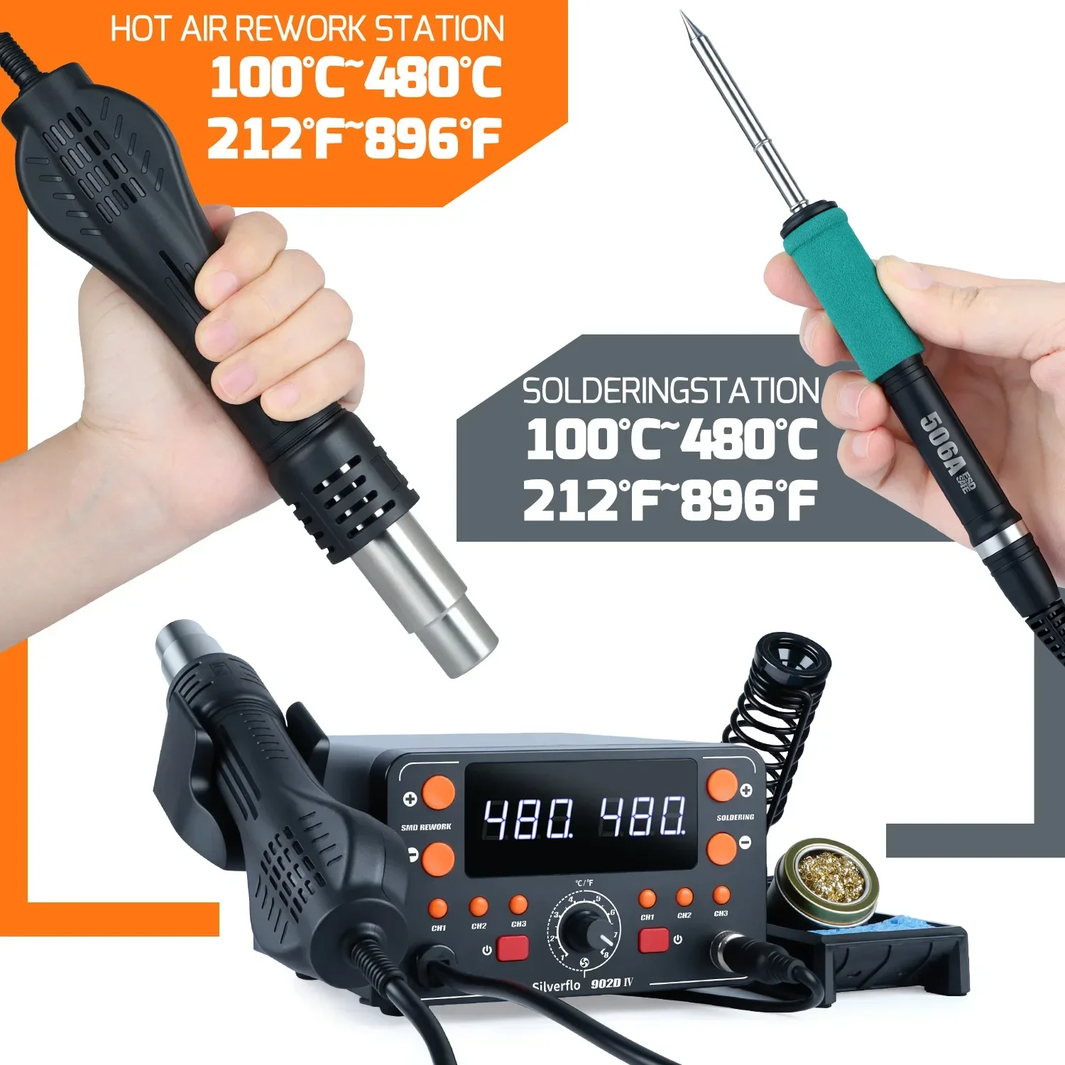 T12 Soldering Station with Hot Air Rework | 902D-IV Precision Welding & Desoldering Kit - Thumbnail 3
