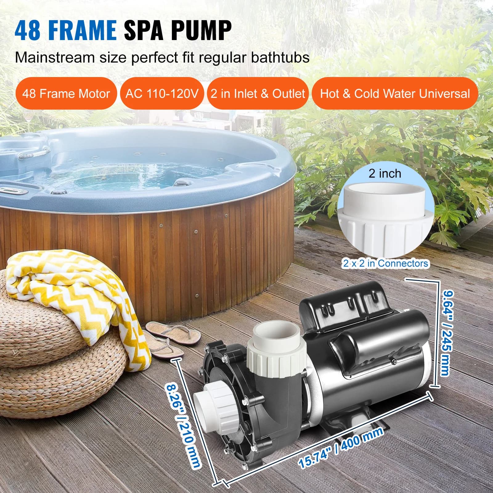 SucceBuy 2 Speed SPA Pump 48/56-Frame AC 110-120V SPA 1.5HP/3HP/4HP High Speed 2'' Port 90° Rotational Interface for Hot Tub - Thumbnail 3