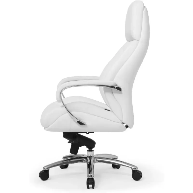 Executive Office Chair | Genuine Leather High-Back Design | Aluminum Base - White - Thumbnail 2