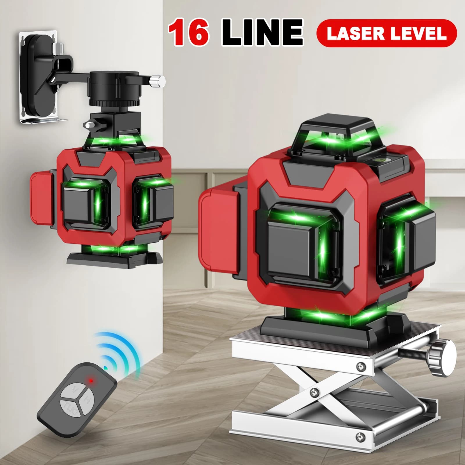 4D Laser Level | 16 Line Green Beam | 360° Self-Leveling with Tripod - Thumbnail 6
