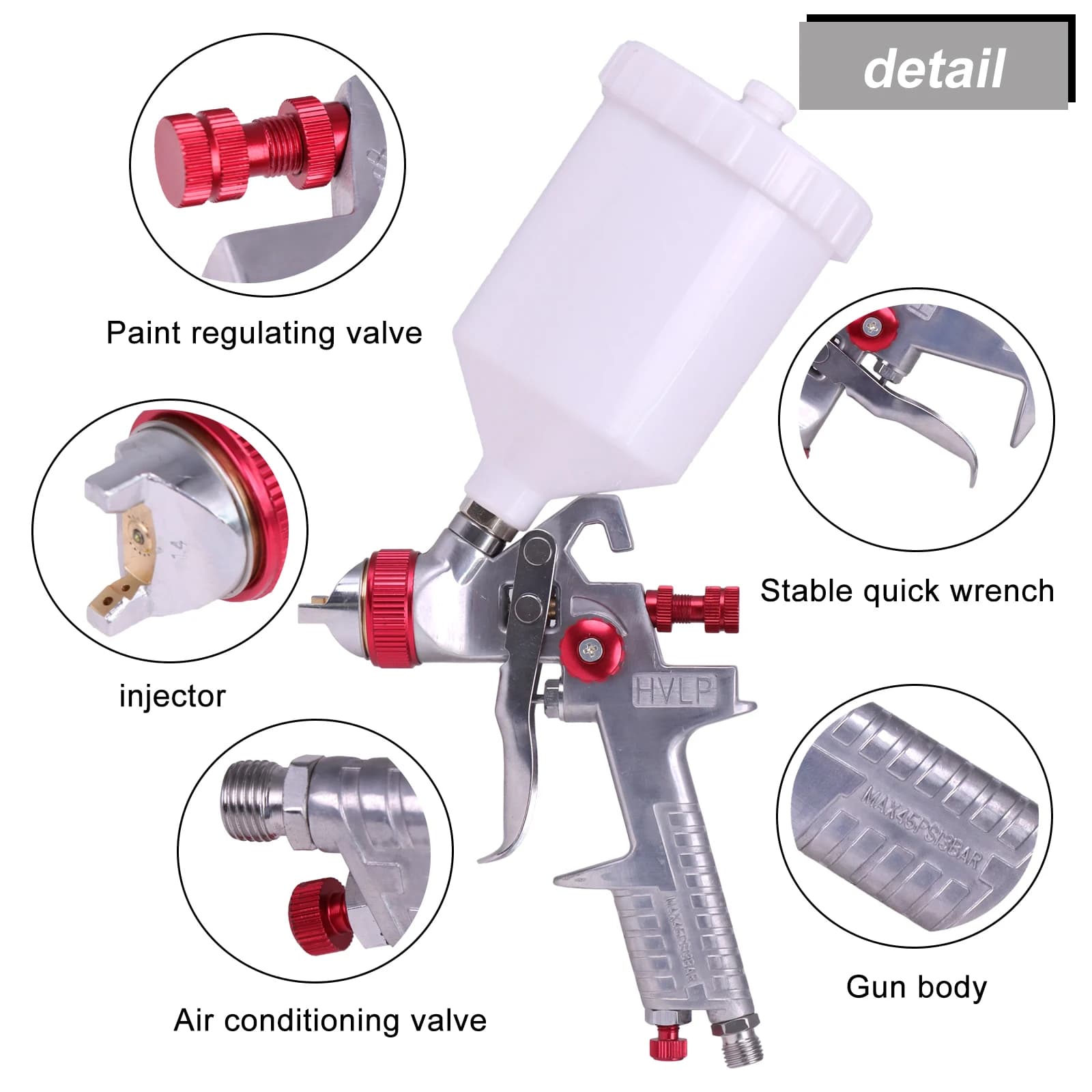 HVLP Spray Gun Kit | 600ML Gravity Feed | 1.4/1.7/2.0mm Nozzle for Car & Furniture - Thumbnail 2
