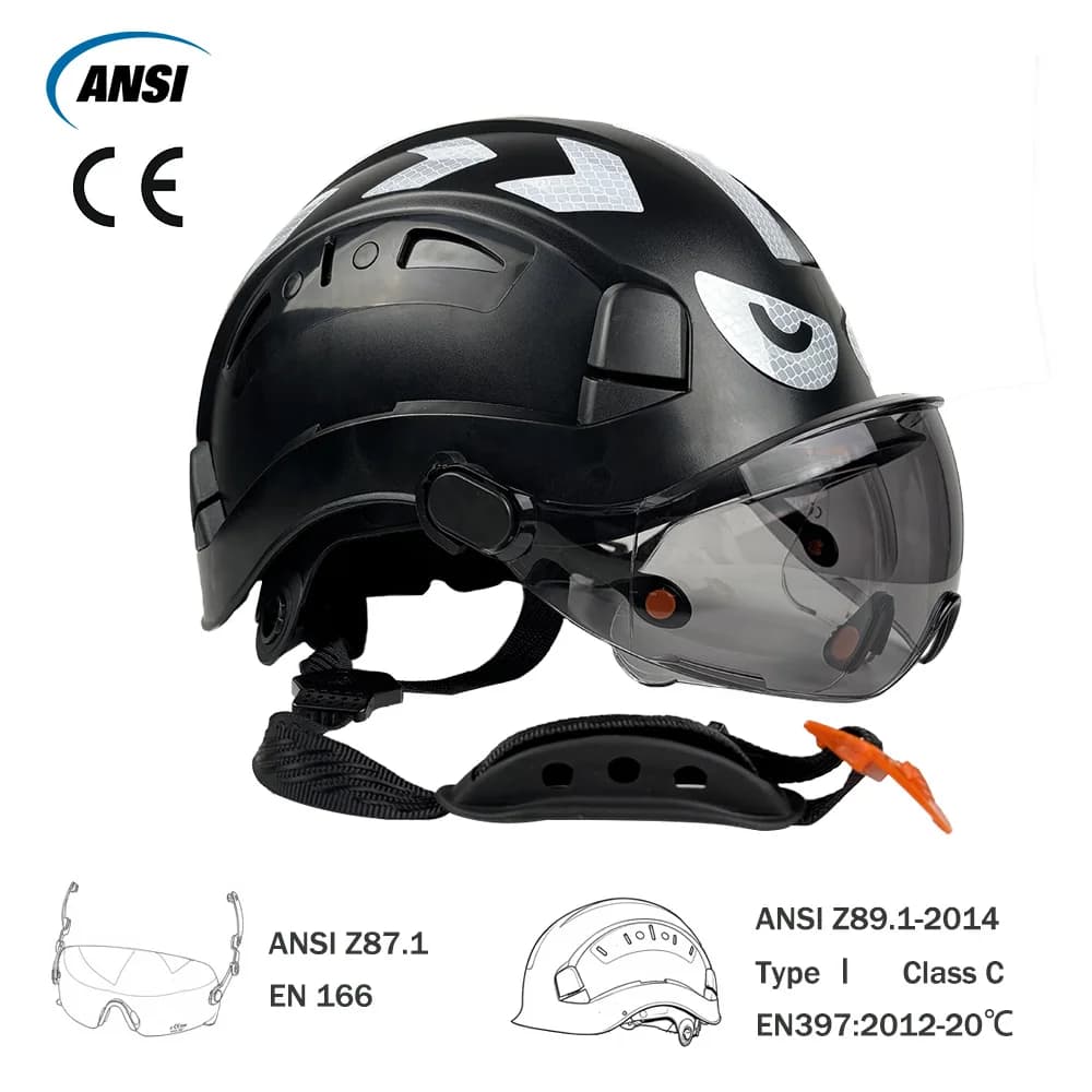 Hard Hat | Built-In Goggles & Earmuffs | Adjustable Vented ABS Safety Helmet - Thumbnail 3