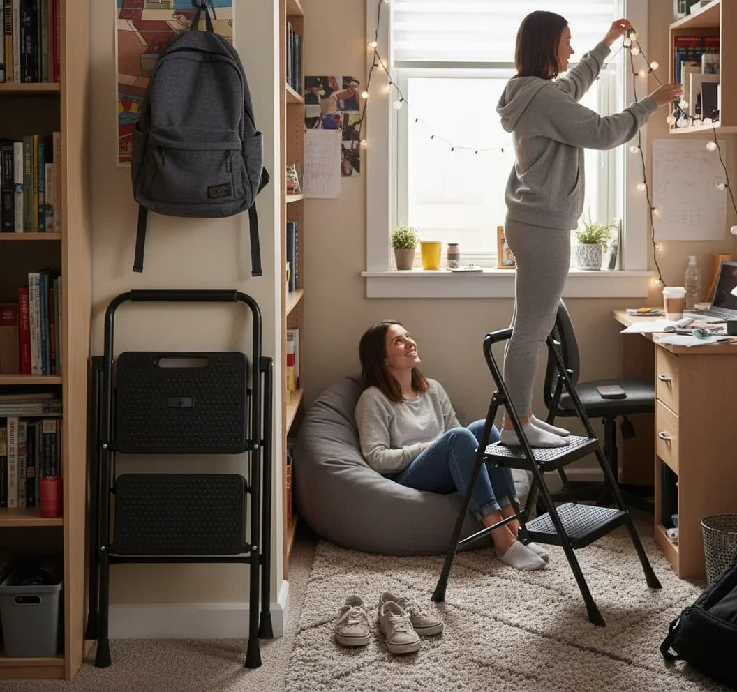 2-Step Folding Ladder | 800 lbs Heavy-Duty Step Stool | Safe Easy Storage for Home - Thumbnail 5