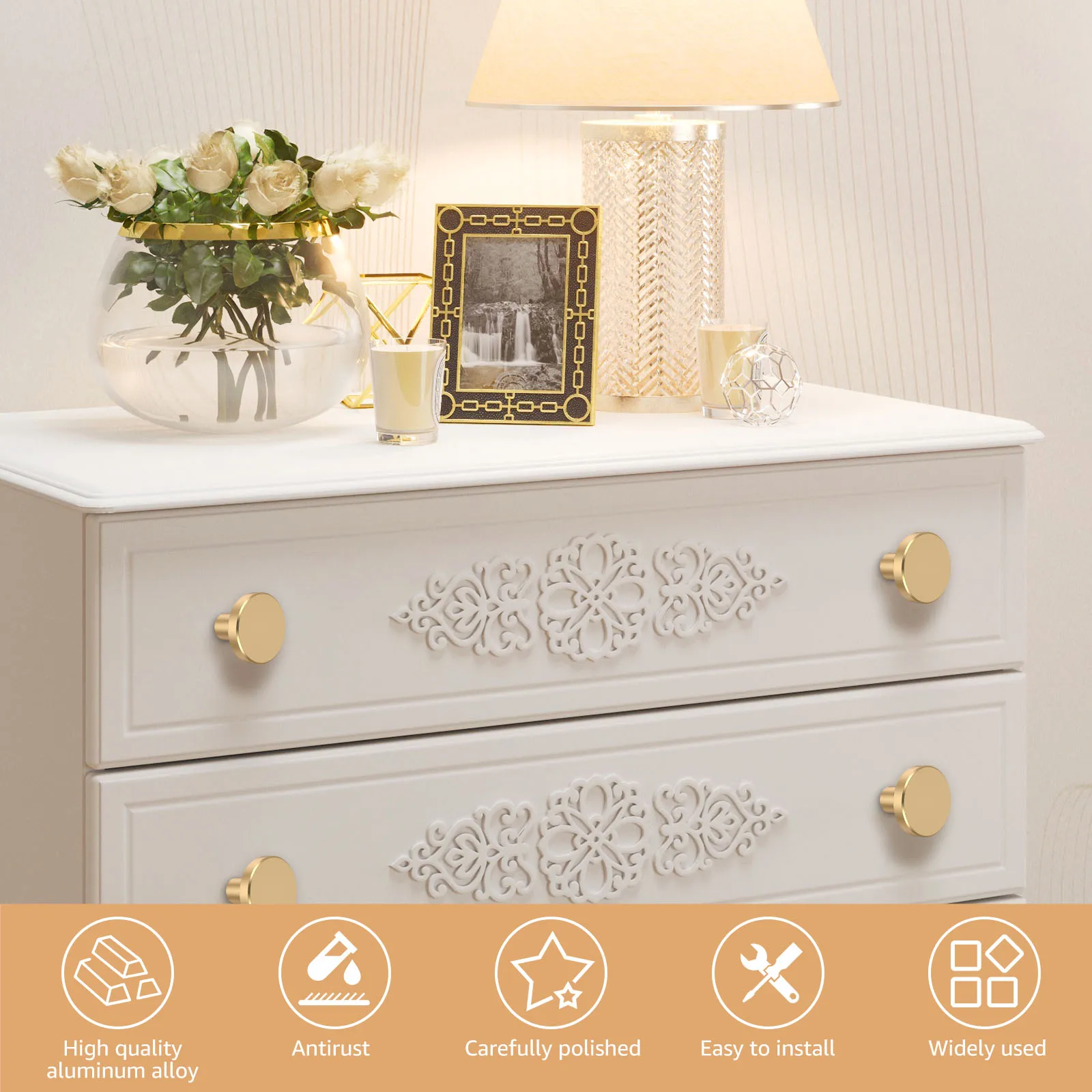 12-Pack Antique Brass Cabinet Knobs | Complete Set for Kitchen & Bathroom | Drawer Pulls Hardware - Thumbnail 2