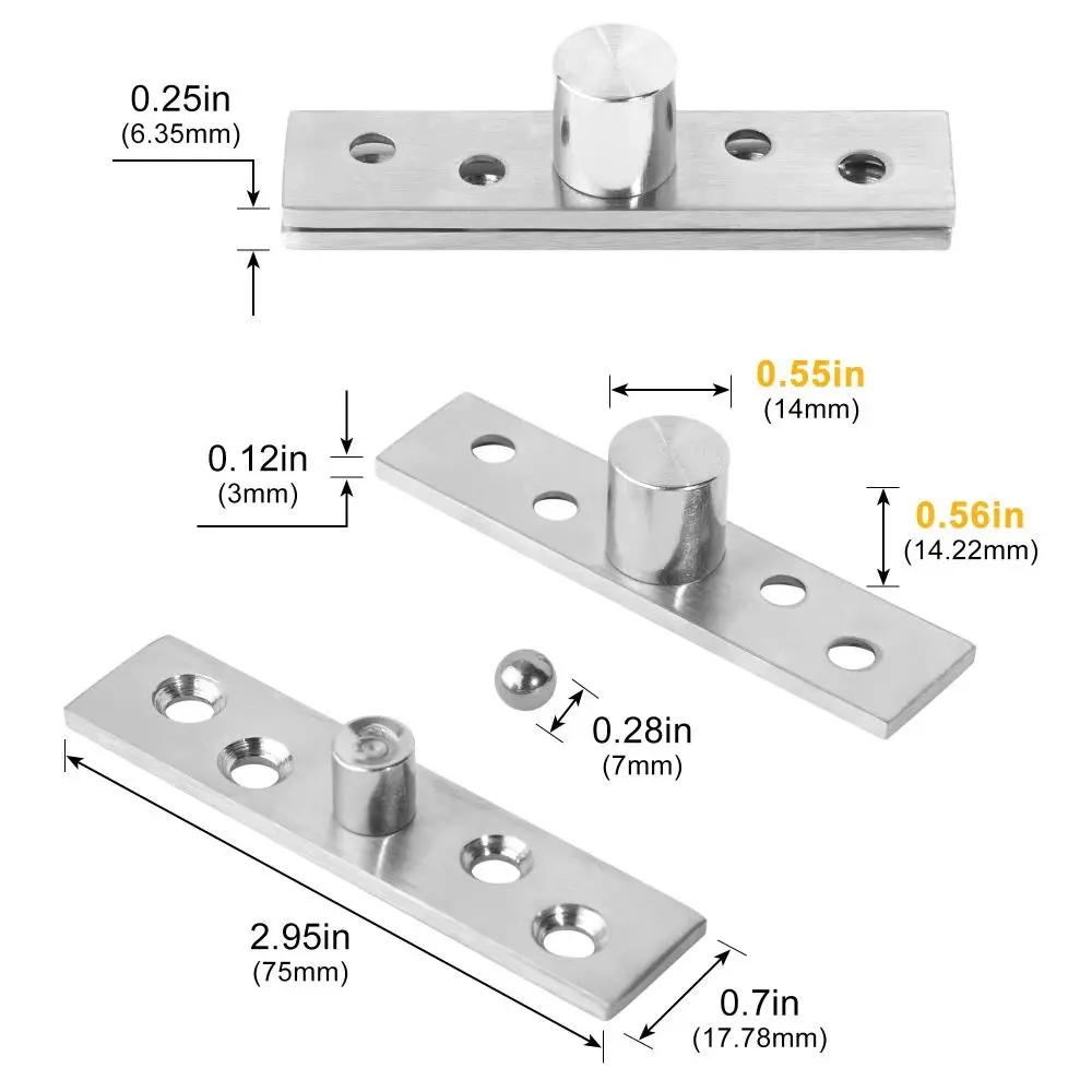 Duty 360° Pivot Hinge | Stainless Steel with Screws | Concealed Furniture & Door Shaft - Thumbnail 5