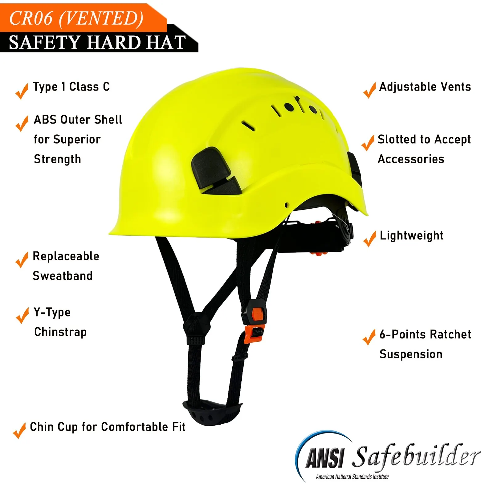 Safety Hard Hat | Slotted Ratchet Adjustable | Industrial Work Helmet for Men & Women - Thumbnail 4