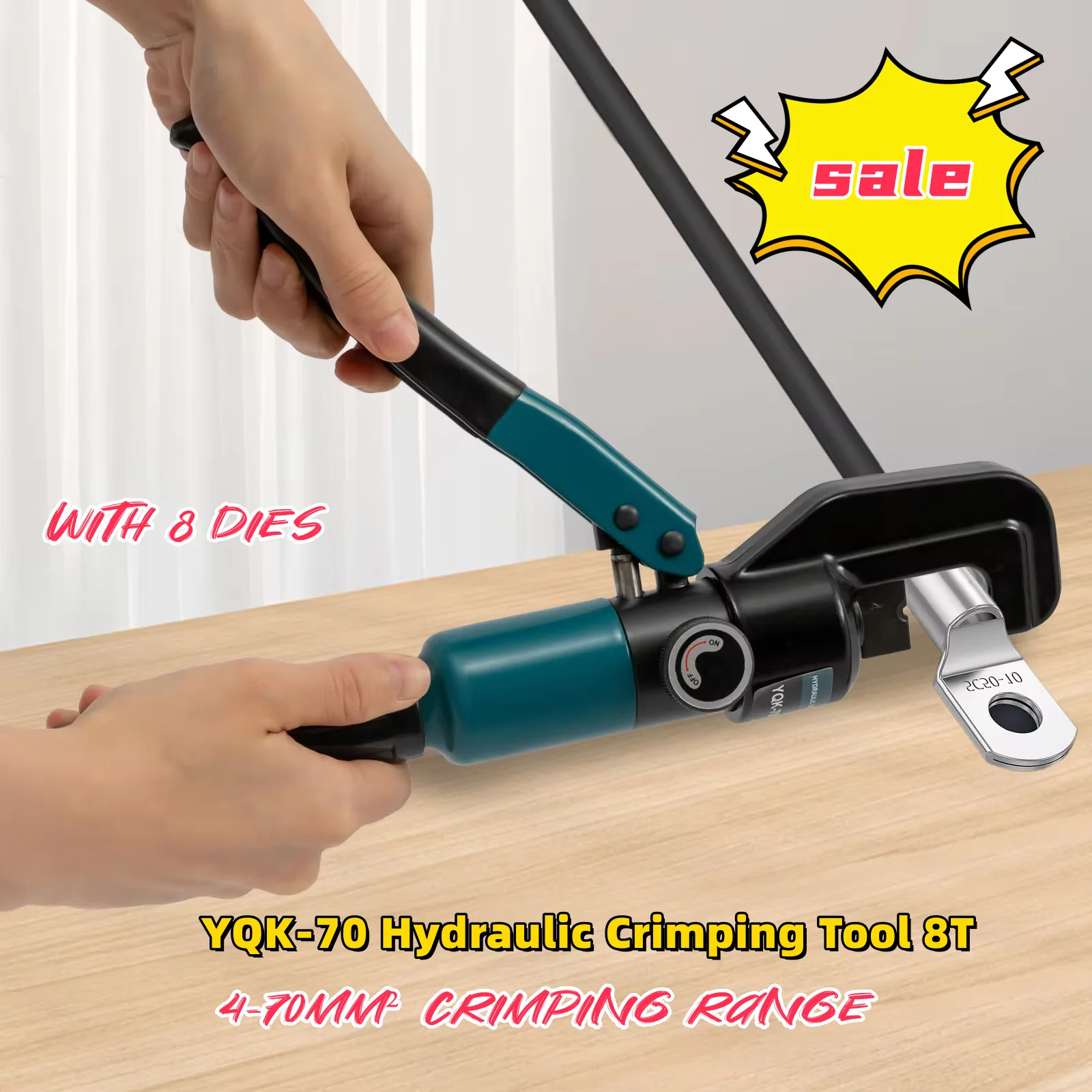 8-Ton Hydraulic Crimping Tool | 4-70mm² Wire Range | Heavy-Duty Copper & Aluminum Terminal Kit - Thumbnail 3