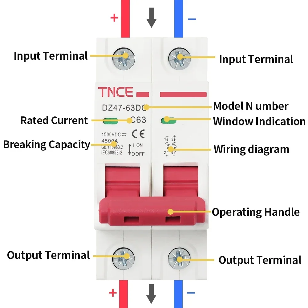 C-Type Mini Circuit Breaker | 10A-63A DC 1000V MCB | DIN Rail Mount Overload & Short Circuit Protection - Thumbnail 4