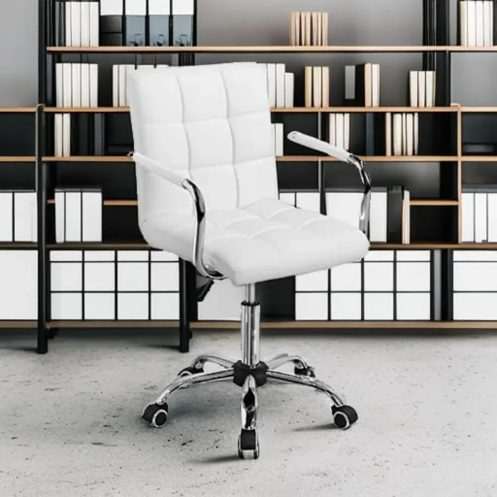 White Office Chair | PU Leather Midback Design | 360° Swivel Rolling Desk Chair - Thumbnail 5