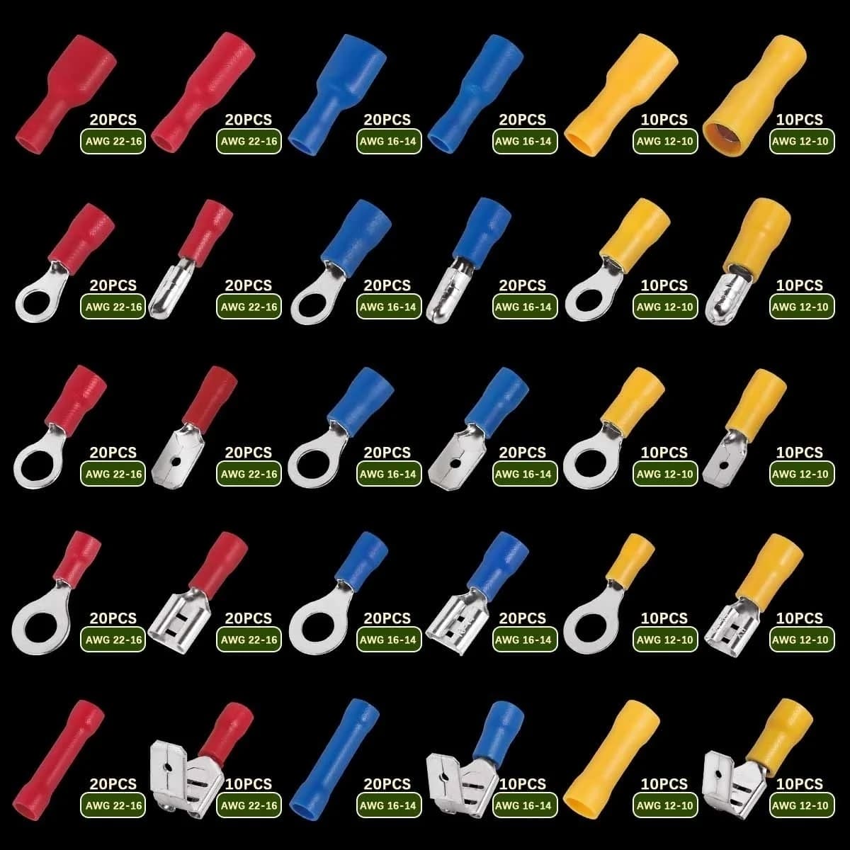 Electrical Terminal Kit | 280-Piece Insulated Crimp Connector Set | Spade, Ring & Fork Assortment - Thumbnail 5