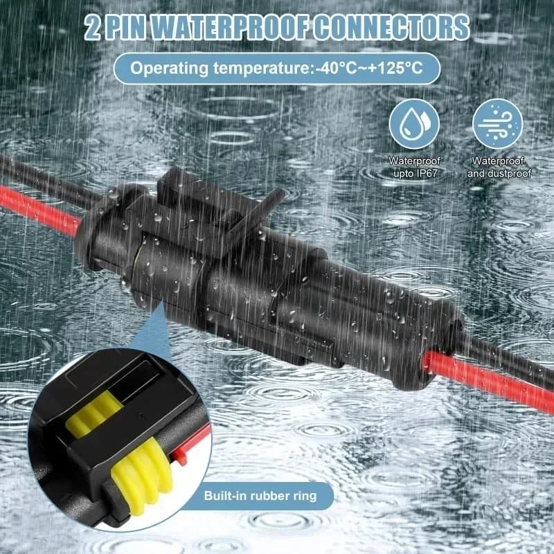 2-Pin Waterproof Electrical Connectors | 10-Piece Set | 16 AWG for Automotive & Marine Wiring - Thumbnail 3