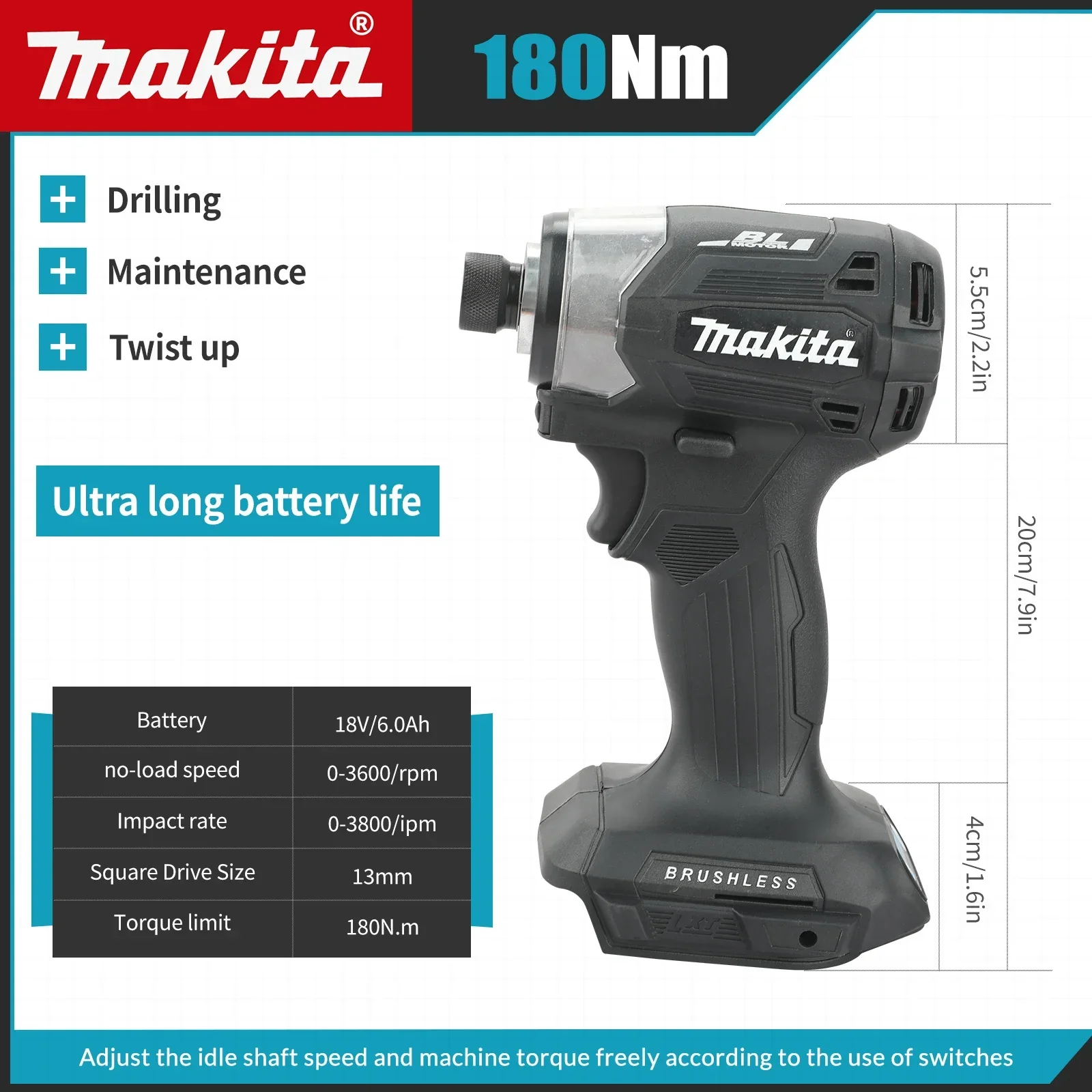 Makita DTD173 18V Brushless Impact Driver | 180 N·M Torque | LXT Cordless Power Tool for Wood & Bolts - Thumbnail 2