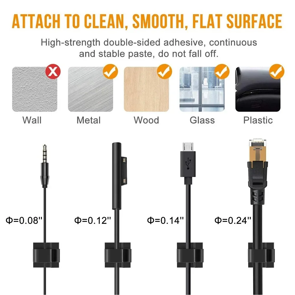 Self-Adhesive Cable Management Clips | Cord Organizer for Home & Office | Wire Concealment Kit - Thumbnail 3