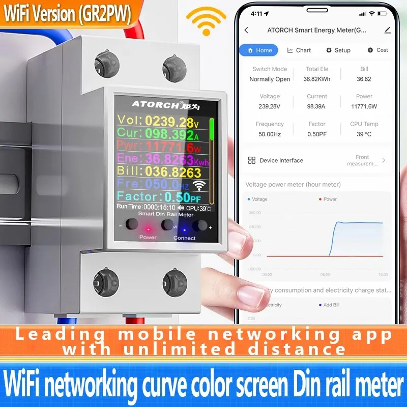 Smart WiFi Energy Monitor | 100A AC Power Meter | Real-Time Voltage & Current Display | GR2PW - Thumbnail 3