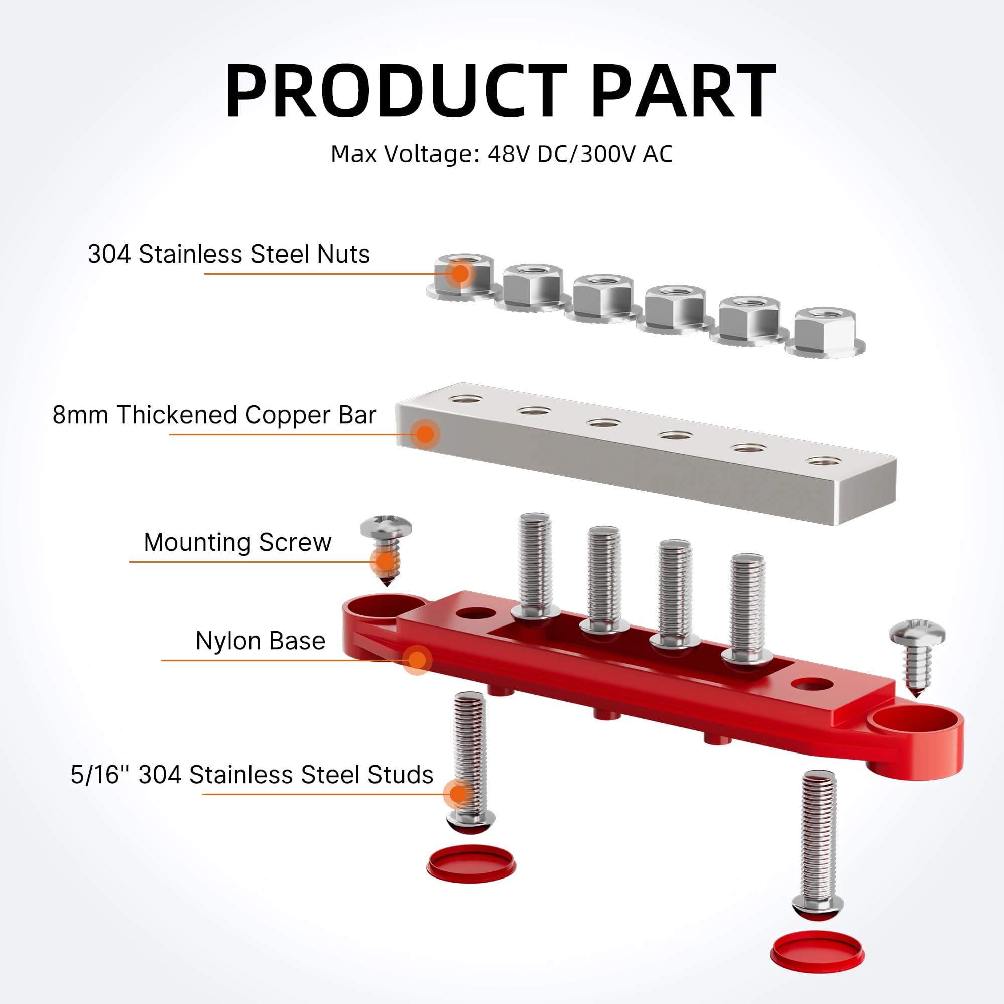 Heavy-Duty 400A Power Distribution Block | 12V Bus Bar with 6 x 5/16 Terminals - Thumbnail 3
