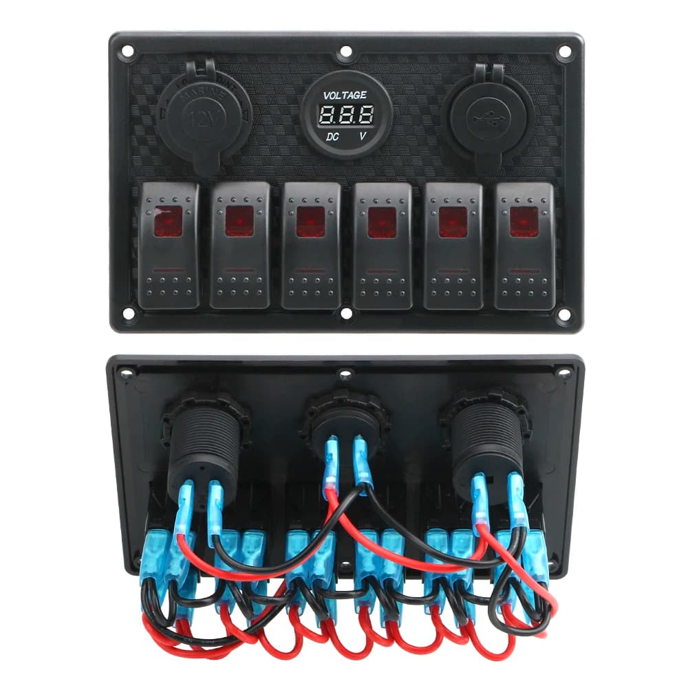6-Gang Marine Switch Panel | 12V/24V Digital Voltmeter & Dual USB 3.0 Chargers - Thumbnail 5