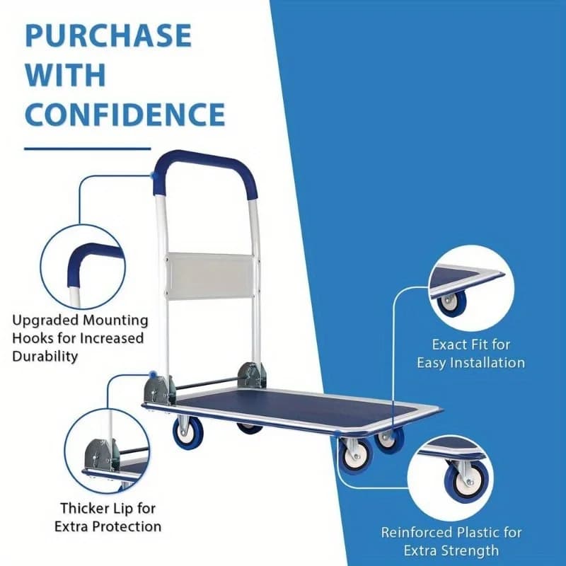 Folding Hand Truck | Heavy-Duty 330lb Capacity | Portable Moving Dolly Cart - Thumbnail 4