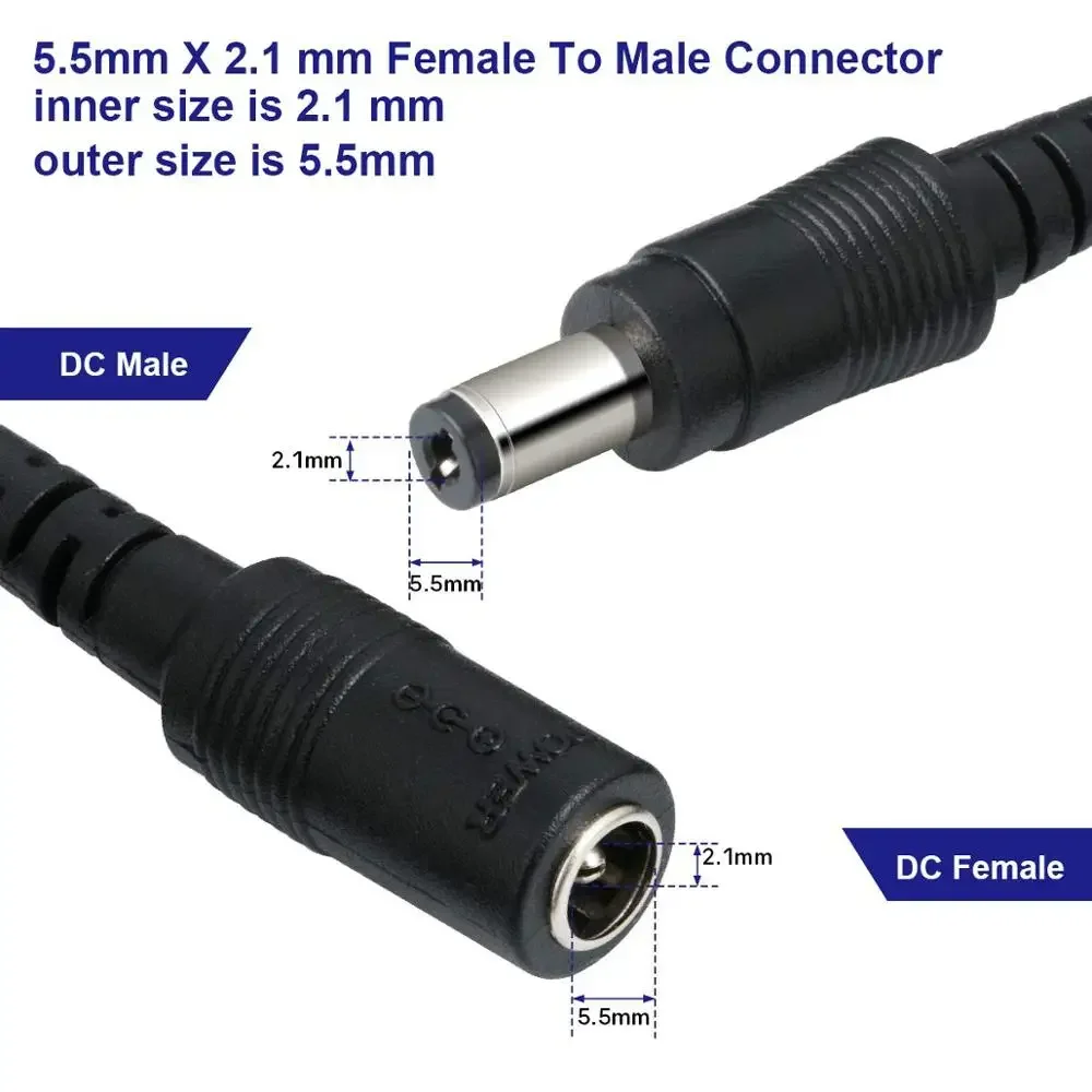 DC Power Extension Cable | 5.5x2.1mm Male to Female | 12V/24V for CCTV, LED Strips & Adapters - Thumbnail 5