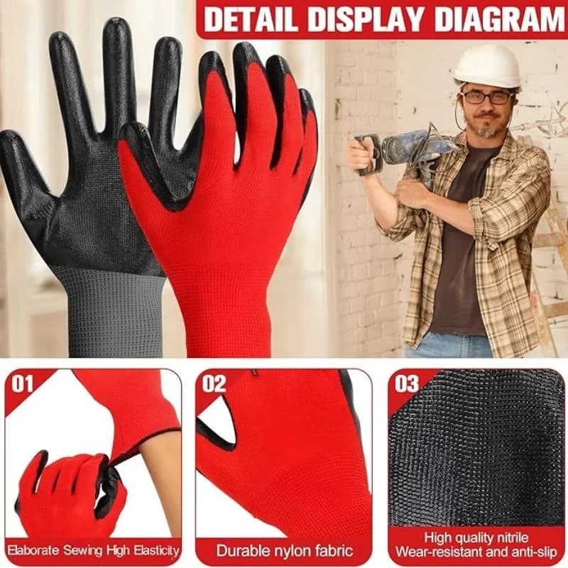 20PCS PU Coated Safety Gloves | Breathable Seamless Knit Design | Construction & Assembly Handling - Thumbnail 3